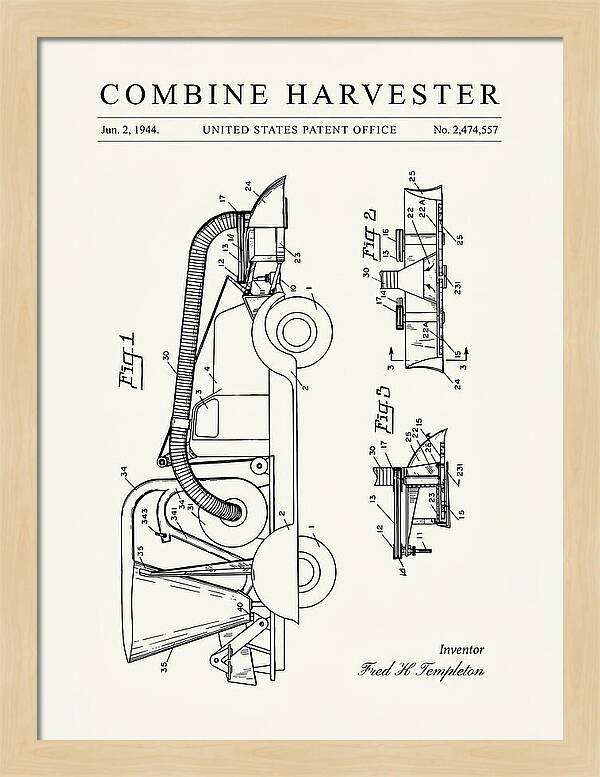Combine Harvester Minimalist Patent Us2474557a