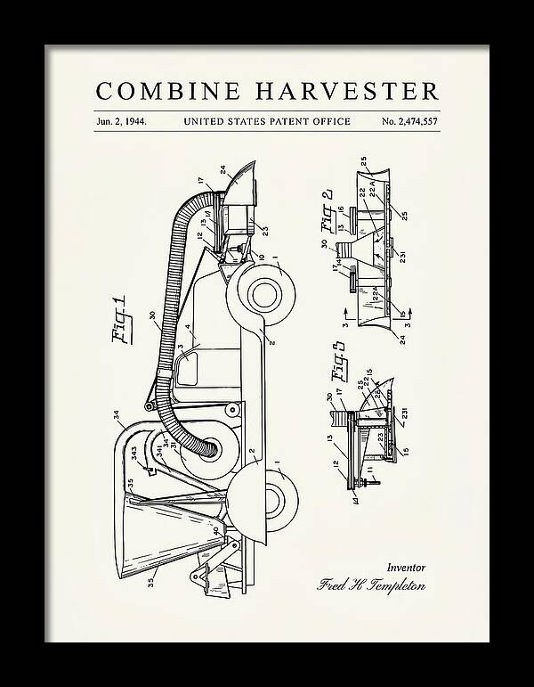 Combine Harvester Minimalist Patent Us2474557a