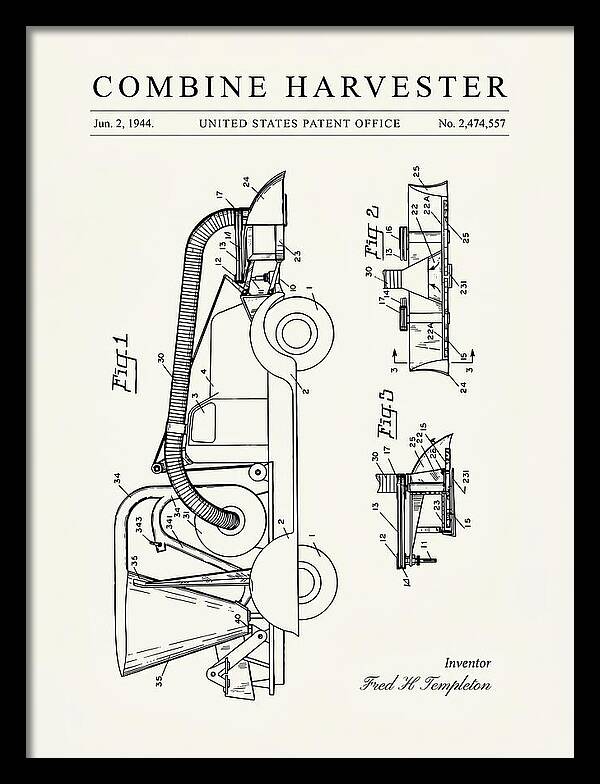 Combine Harvester Minimalist Patent Us2474557a
