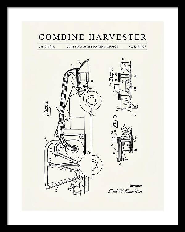 Combine Harvester Minimalist Patent Us2474557a