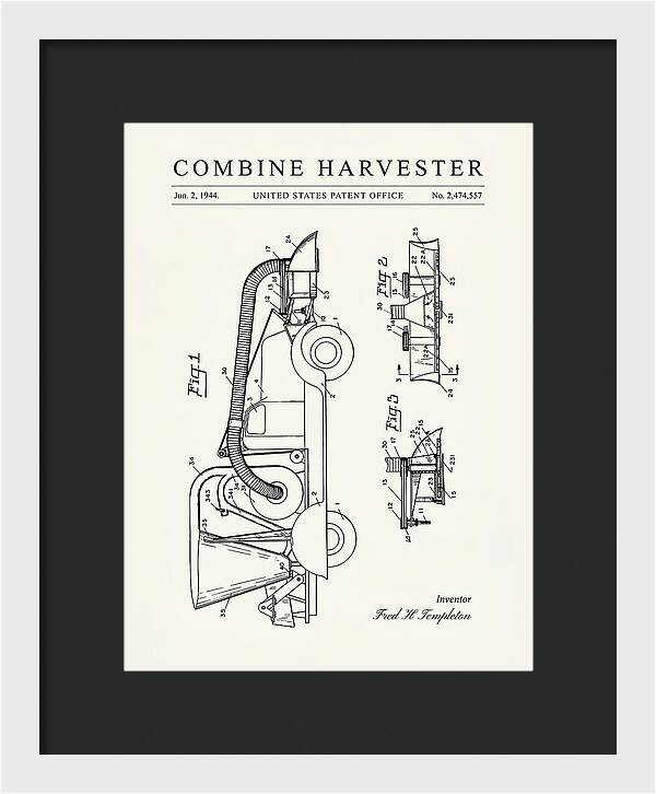 Combine Harvester Minimalist Patent Us2474557a