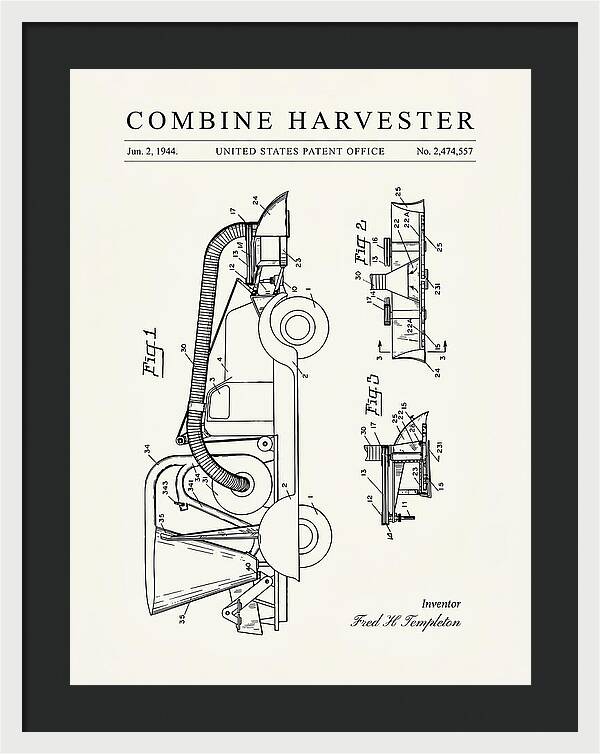 Combine Harvester Minimalist Patent Us2474557a