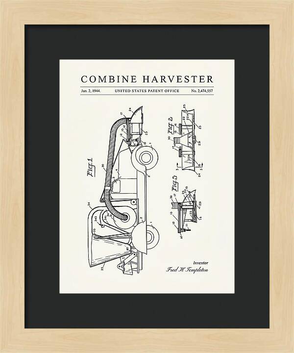 Combine Harvester Minimalist Patent Us2474557a