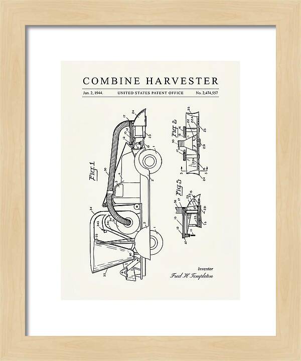 Combine Harvester Minimalist Patent Us2474557a