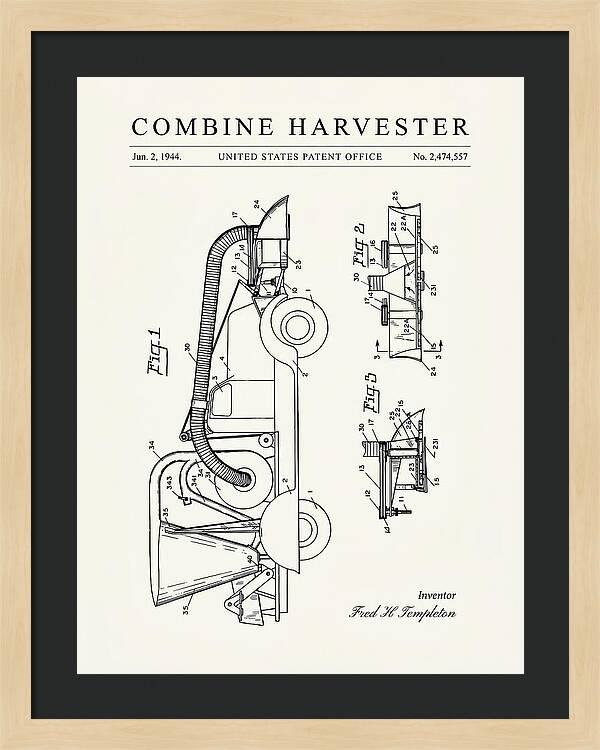 Combine Harvester Minimalist Patent Us2474557a
