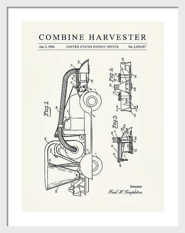 Combine Harvester Minimalist Patent Us2474557a