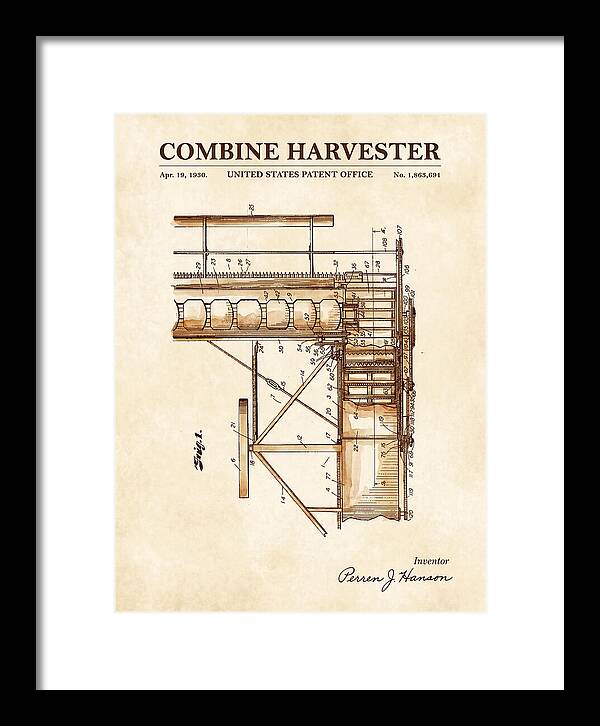 Combine Harvester Watercolor Patent Us1863691a