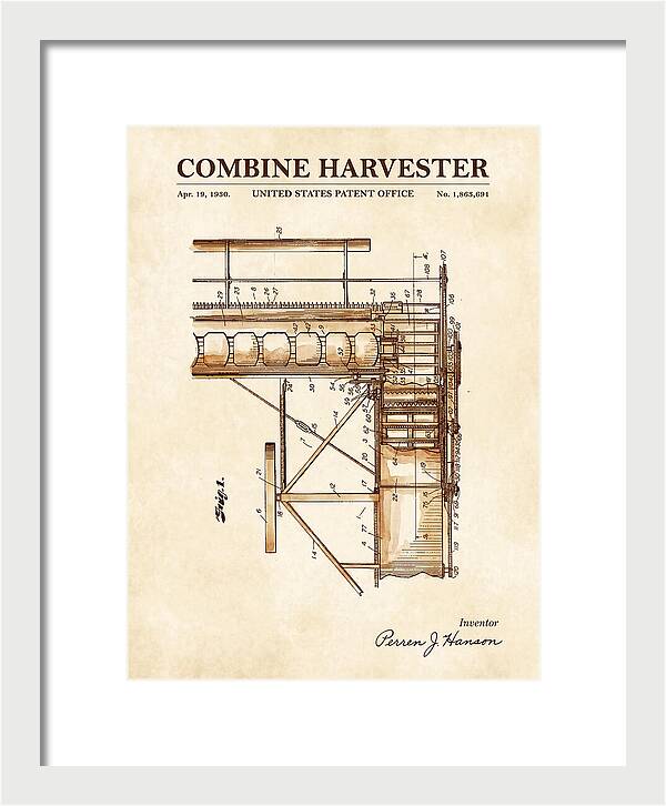 Combine Harvester Watercolor Patent Us1863691a