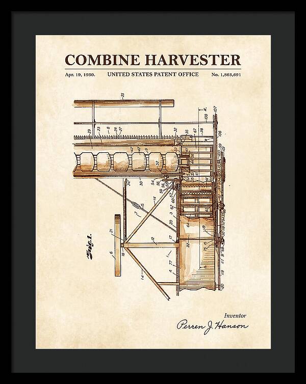 Combine Harvester Watercolor Patent Us1863691a