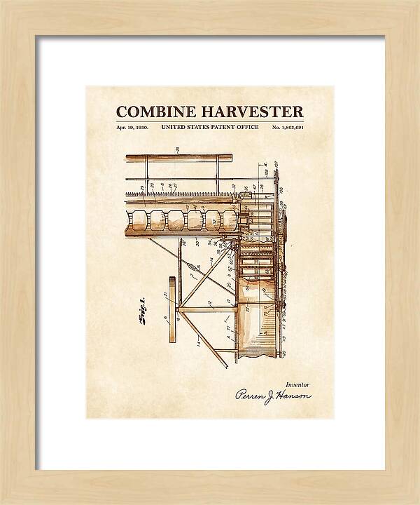 Combine Harvester Watercolor Patent Us1863691a