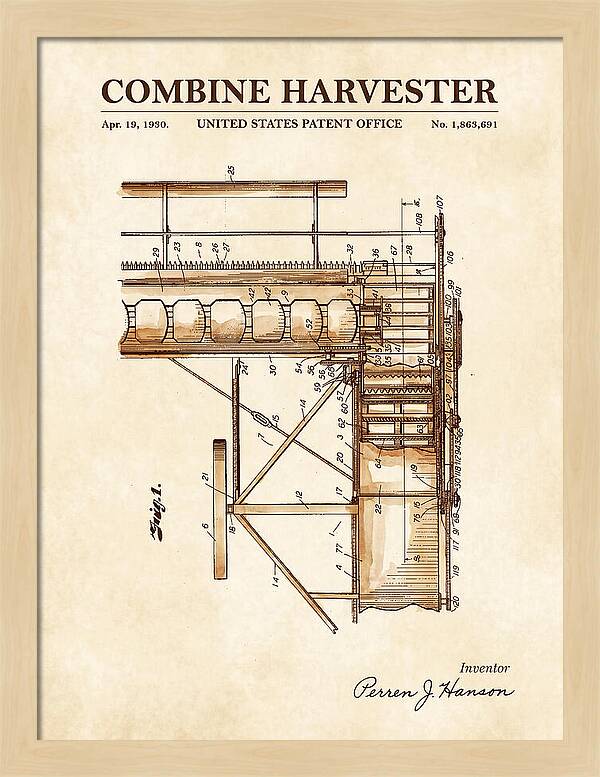 Combine Harvester Watercolor Patent Us1863691a