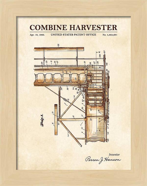 Combine Harvester Watercolor Patent Us1863691a