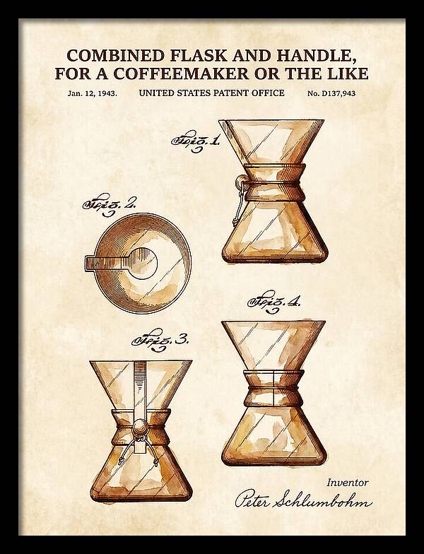 Combined Flask And Handle For A Coffeemaker Chemex Watercolor Patent Usd137943s