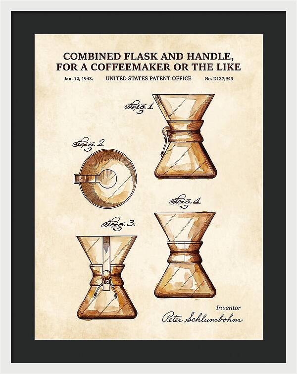 Combined Flask And Handle For A Coffeemaker Chemex Watercolor Patent Usd137943s