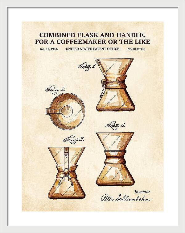 Combined Flask And Handle For A Coffeemaker Chemex Watercolor Patent Usd137943s