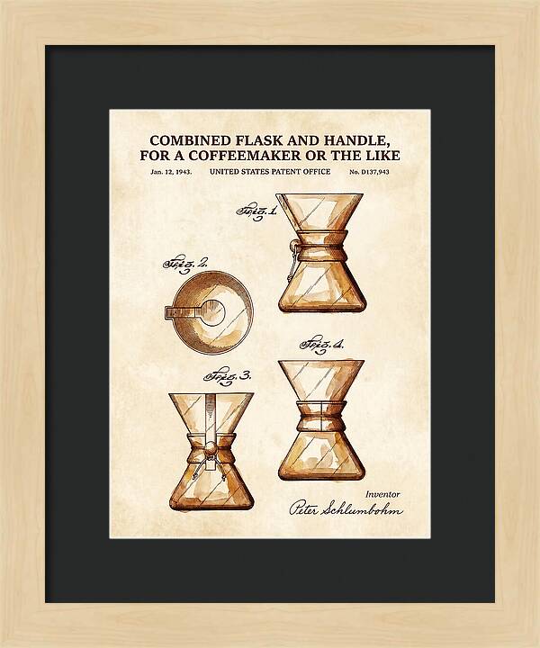 Combined Flask And Handle For A Coffeemaker Chemex Watercolor Patent Usd137943s
