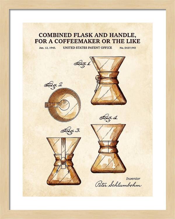 Combined Flask And Handle For A Coffeemaker Chemex Watercolor Patent Usd137943s