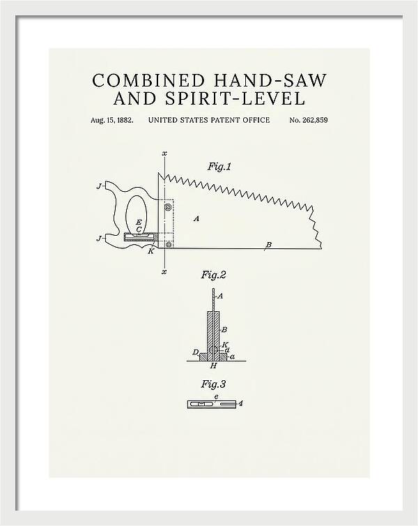 Combined Hand Saw And Spirit Level Minimalist Patent Us262859a