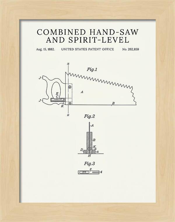 Combined Hand Saw And Spirit Level Minimalist Patent Us262859a