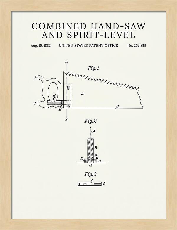 Combined Hand Saw And Spirit Level Minimalist Patent Us262859a