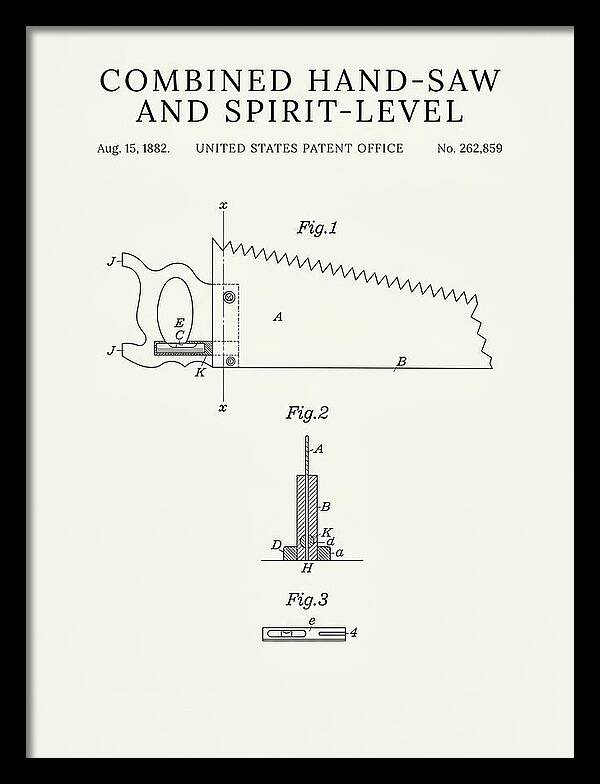 Combined Hand Saw And Spirit Level Minimalist Patent Us262859a