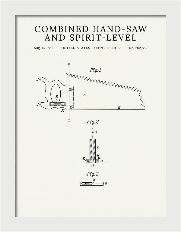 Combined Hand Saw And Spirit Level Minimalist Patent Us262859a