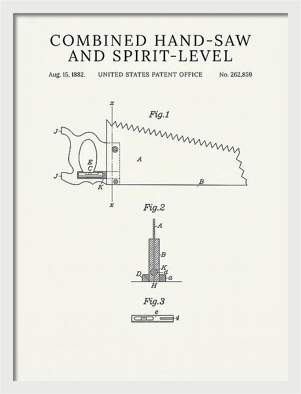 Combined Hand Saw And Spirit Level Minimalist Patent Us262859a