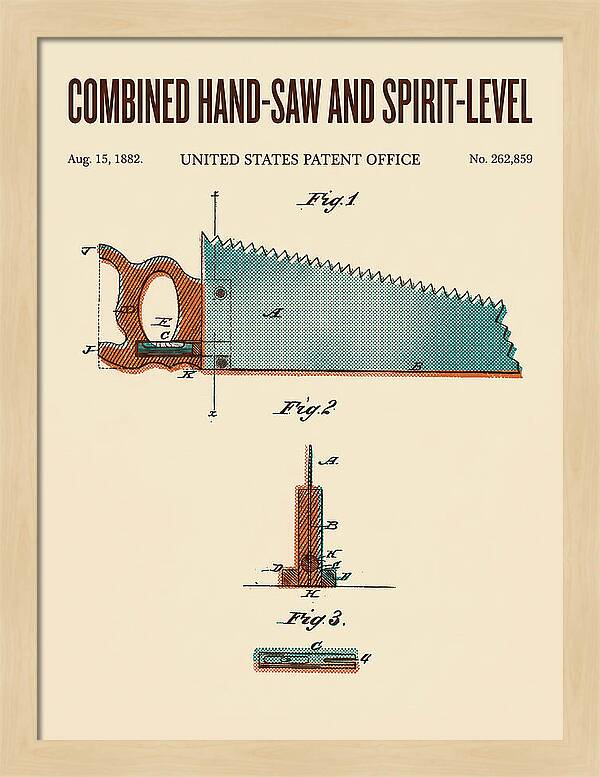 Combined Hand Saw And Spirit Level Retro Patent Us262859a