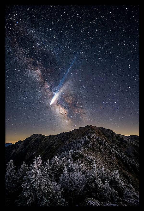 Comet Tail Over Majestic Peaks