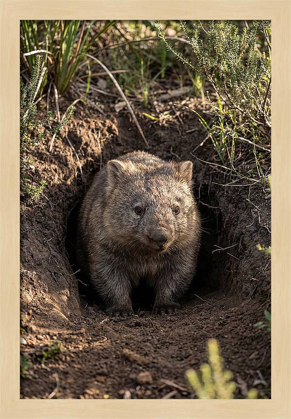 Common Wombat Emerging From Burrow