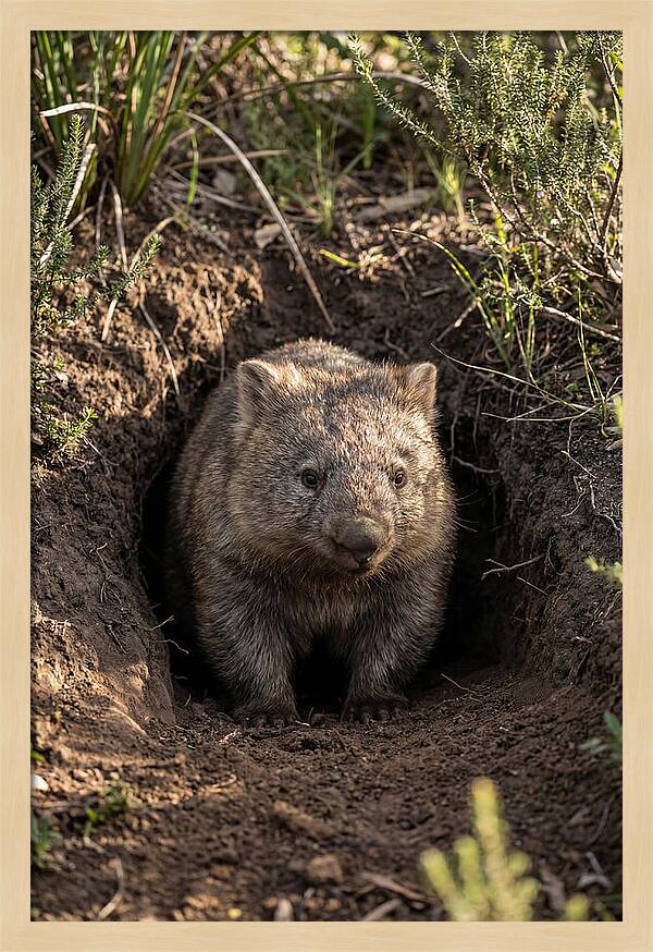 Common Wombat Emerging From Burrow