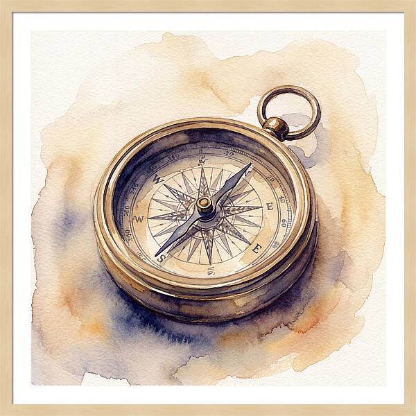 Compass In Watercolor