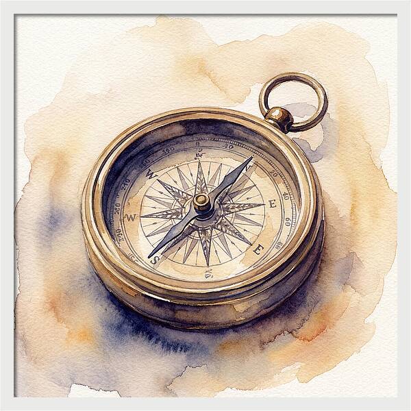 Compass In Watercolor