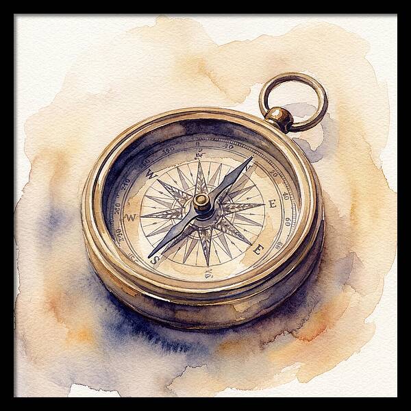 Compass In Watercolor