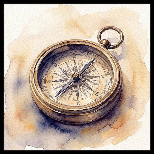 Compass In Watercolor