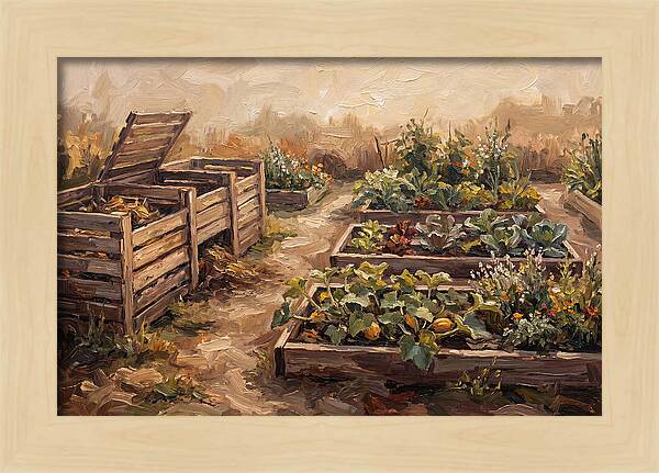 Compost Bins Beside Productive Garden