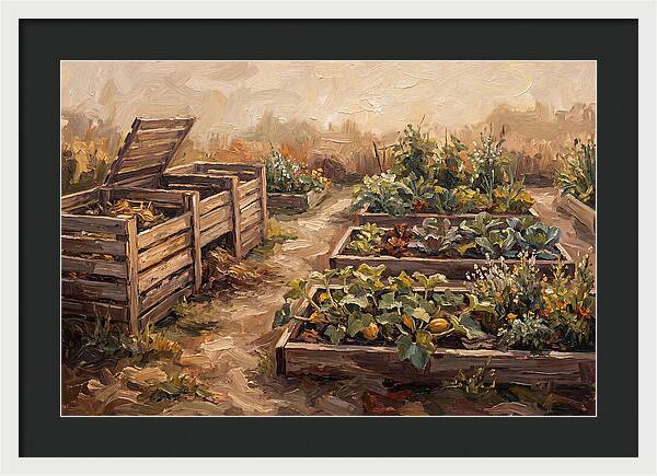 Compost Bins Beside Productive Garden