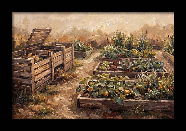 Compost Bins Beside Productive Garden