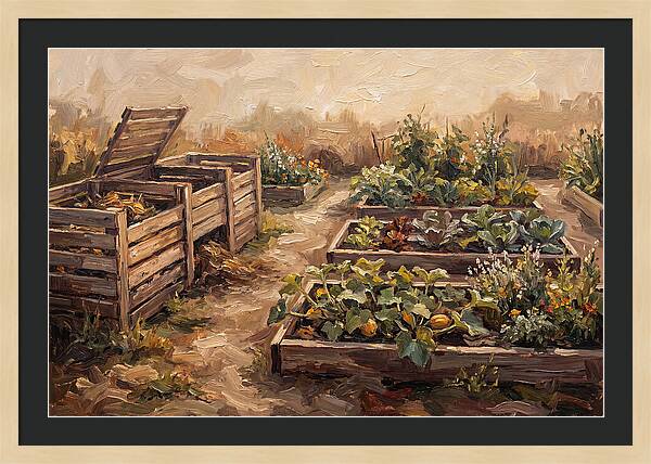 Compost Bins Beside Productive Garden