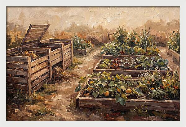 Compost Bins Beside Productive Garden