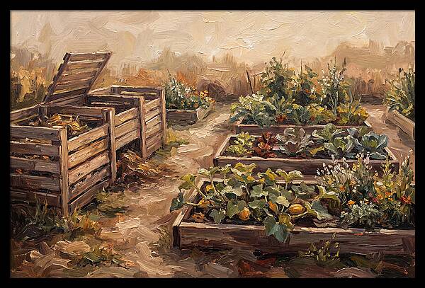 Compost Bins Beside Productive Garden