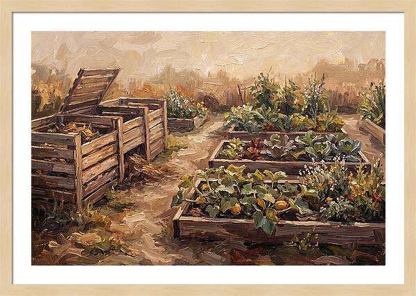 Compost Bins Beside Productive Garden