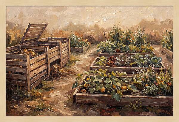 Compost Bins Beside Productive Garden