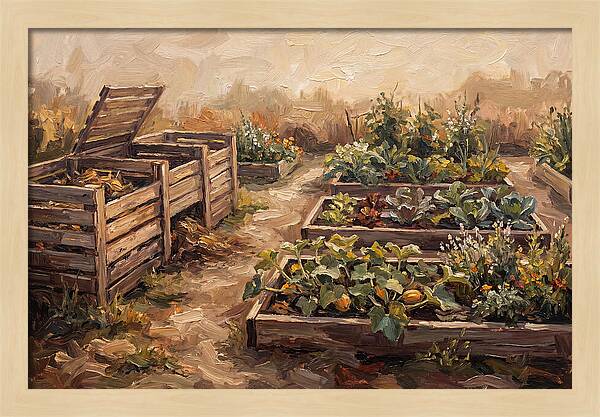 Compost Bins Beside Productive Garden