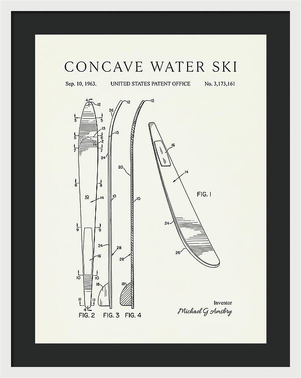 Concave Water Ski Minimalist Patent Us3173161a