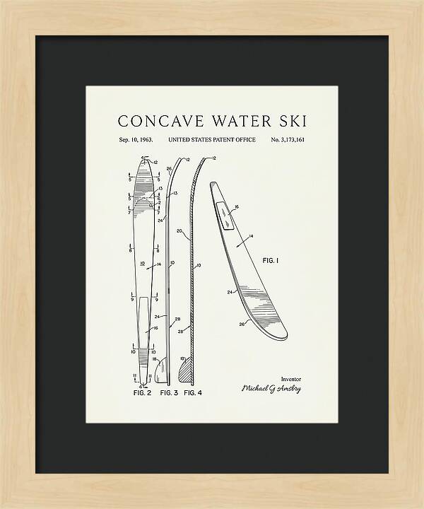 Concave Water Ski Minimalist Patent Us3173161a