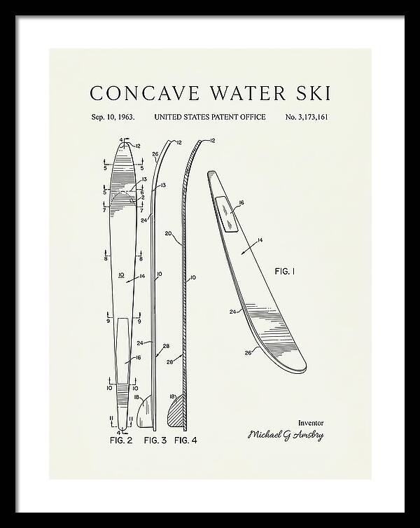 Concave Water Ski Minimalist Patent Us3173161a
