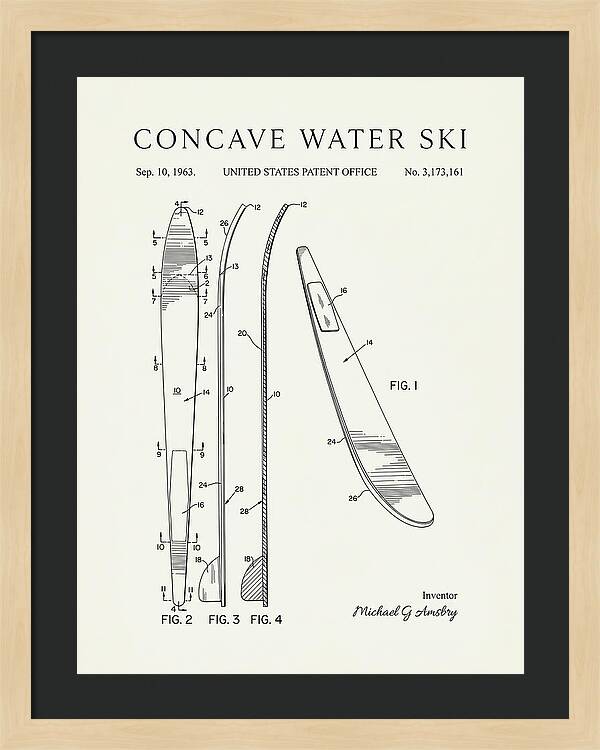 Concave Water Ski Minimalist Patent Us3173161a