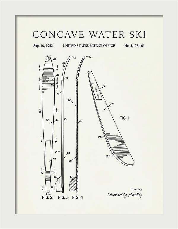 Concave Water Ski Minimalist Patent Us3173161a