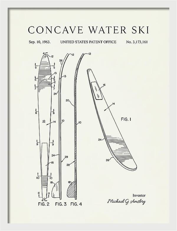 Concave Water Ski Minimalist Patent Us3173161a